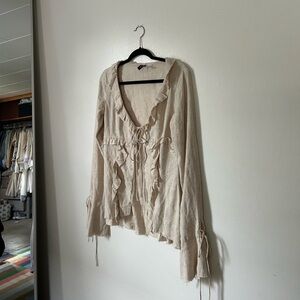 Divided Light Beige Linen-Blend Top